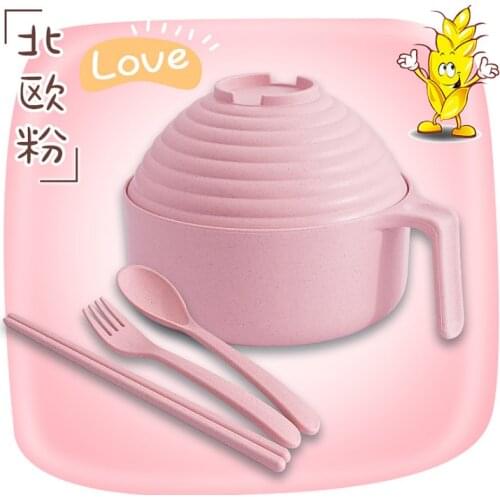 Soup Salad Rice Bowl Microwaveable Japanese Bowls Eco-Friendly Wheat Straw Instant Noodles Bowl With Lid Handle Dinnerware Set