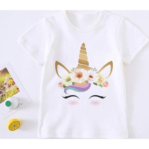 Fashion Cute Unicorn Girl T Shirt Children Rainbow Horse Cartoon Kids T Shirt Harajuku Korean Design Round Neck Baby Boy T Shirt