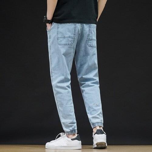 Fashion Beam foot Denim Trousers male Men New Casual Cargo Pants Plus Size Sport Joggers Trousers Black Fitness Gym Clothing Poc