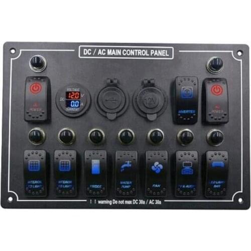 Marine Boat Switch Panel, 10 Gang Waterproof Car Auto Boat Marine LED AC/DC Rocker Switch Panel Dual Power Control SWITCH PANEL