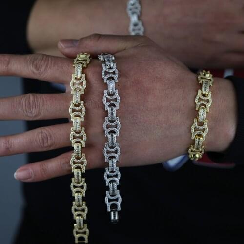 2021 Top Quality Iced Out Bling Hip Hop Men Chains Baguette Cubic Zirconia CZ Luxury Cool Boy Rock Punk Byzantine Bracelet