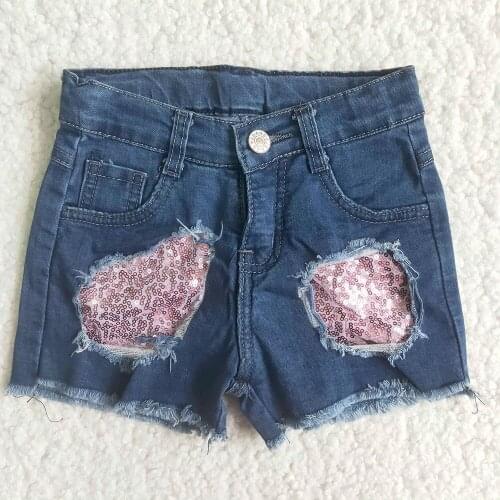 Wholesale High Quality Kids Short Jeans Toddler Girls Summer Fashion Denim Shorts With Pink Sequins