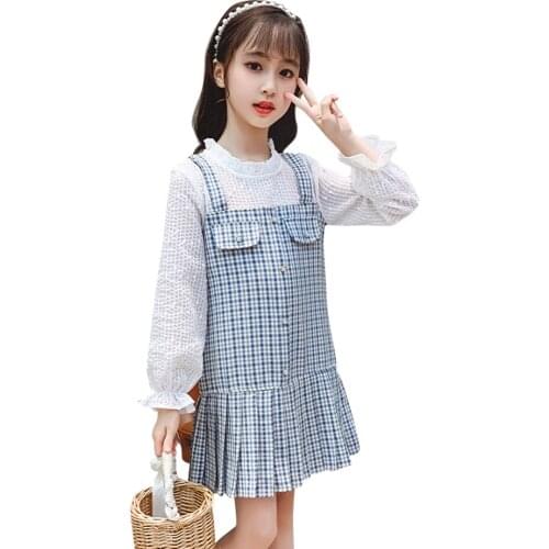 Dresses For Girls Plaid Pattern Girl Child Dress Patchwork Children Dress Spring Autumn Kids School Costume