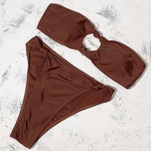 Push Up Sexy Bikini 2021 Bandeau Swimwear Women Solid Bikini Set Swimsuit Bathing Suit Beachwear Biquini Kostium Kąpielowy #T4G