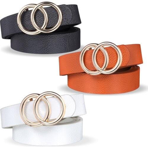 Dressing Ladies Leather Professional Dress Belt New Double Round Pin Buckle Leather Wild Jeans With Narrow Fashion Students 2021