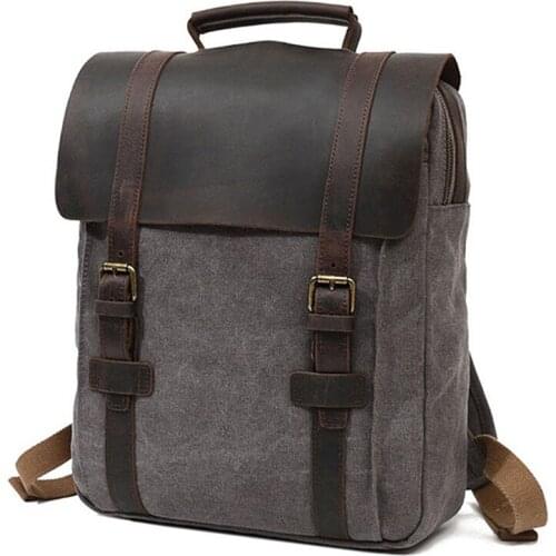Mens backpacks Retro male backpack canvas vintage backpacks oil wax leather backpack leisure travel bags Rucksack man bagpack