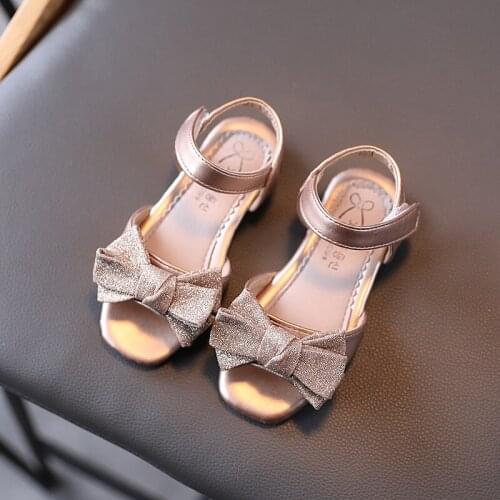 Toddler Girl Sandals Solid Elegant Bow Casual Sandals Shoes For Girls Kids Summer Beach Sandal Outdoor Shoes Black Golden silver