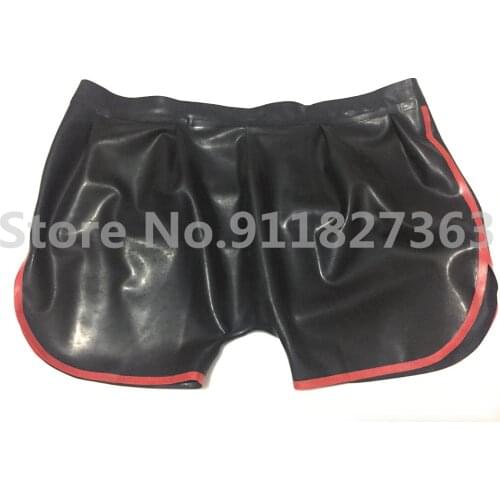 Sexy Black with Red Strip Latex Rubber Men Box Panties Unique Shorts Underwear Club Wear sex panties without Zipper