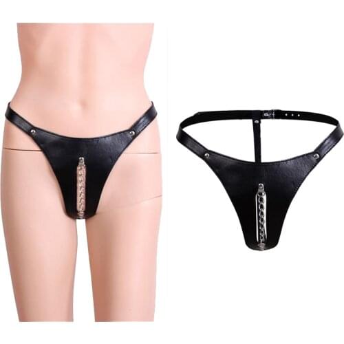 Sexy Leather Thongs with Chian Underwear Strapon Panties Bondage Briefs Sex Belt Adult Toys Chastity T-back for Women Lingerie