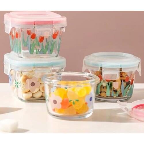Glass Flower Bowl Mini Baby Food Bowl Honey Coffee Beans Keep Fresh Glass Bowls With Lid Portable Bowls For Picnic 그릇 panelas