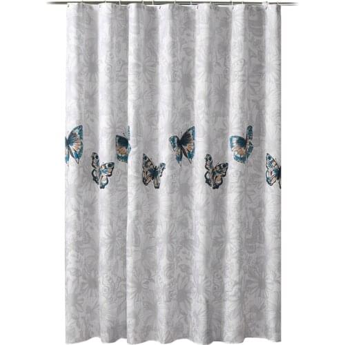 Weighted hem butterfly shower screen Waterproof Polyester Fabric bathroom curtain bath curtain Decor with 12 Hooks 180X180CM