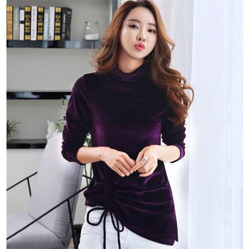 2020 Spring Womens velour Blouse Korean style Plus Size turtleneck Casual Autunm velvet Shirts Tops M- 7XL 8XL vintage shirts