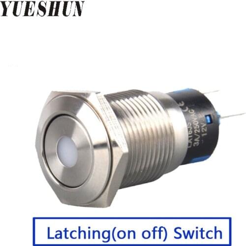 YUESHUN 10 Pcs 16mm Light Switch Stainless Steel Electrical Equipment Switch Dot illuminated LED Latching Push Button Switches