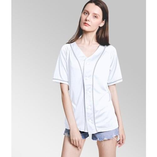 2020 New Women Baseball Jersey Short Sleeve Baseball T Shirts Harajuku Solid Color V-neck Casual Cardigan Top Tee Baseball Shirt