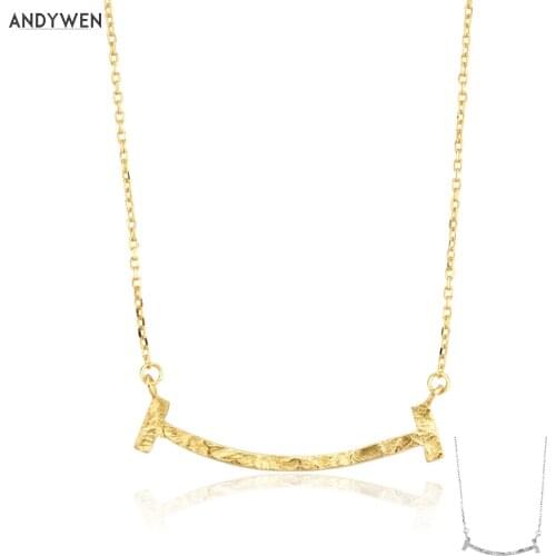 ANDYWEN 925 Sterling Silver Line Pendant Chain Necklace 2020 40mm Women Luxury Plain Jewelry 2020 Rock Punk Jewelry Party