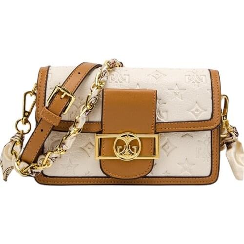 Female Luxury Designer Small Square Patented Embossed Ladies Bag Two-shoulder Broadband Chain Scarf Messenger Handbags for Women