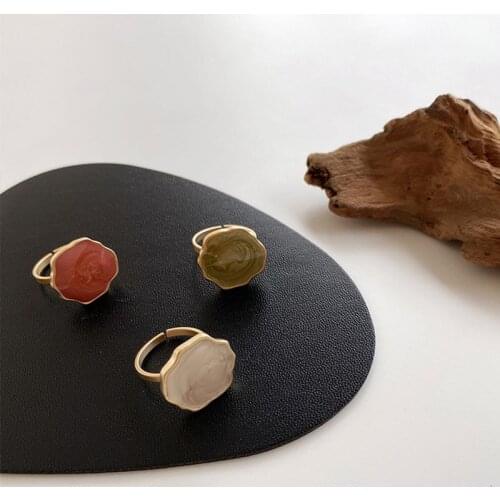 SRCOI Gold Color Metal Irregular Enamel Adjustable Finger Rings For Women Fashion Korea Retro Opening Statement Designer Ring