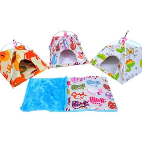 1pc 3 Size Cartoon Canvas Bird Parrot Hanging Tent Hammock Landing Cage Sleeping Bed Hamster Cage Small Pet Playing Toy Supply