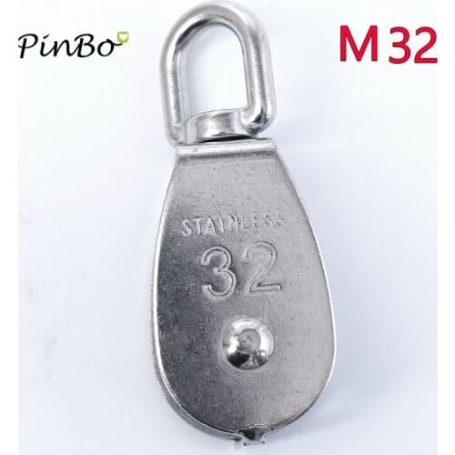 1pcs 4pcs+ discount 10% M32 High Quality Stainless Steel Heavy Duty Steel Single Wheel Swivel Lifting Rope Pulley Block