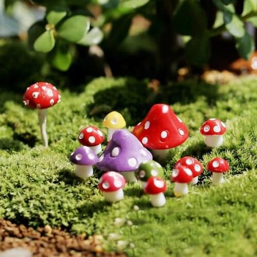 10Pcs Mushroom Garden Resin Artificial Miniature Fairy Figurines Plant Pot Ornament Craft Home Decor DIY Accessories Decorations