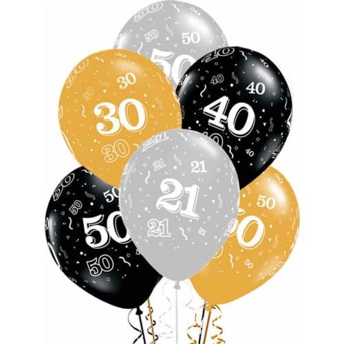 10pcs 12inch Gold Silver Black Latex Balloons 21 30 40 50 Years Happy Birthday Party Decorations Adult Helium Balloon