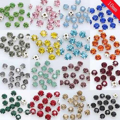 36p 10mm Round flatback sewing glass Gem stone Sew on Rhinestone jewels Montees 4-hole crystal beads button clothing accessories