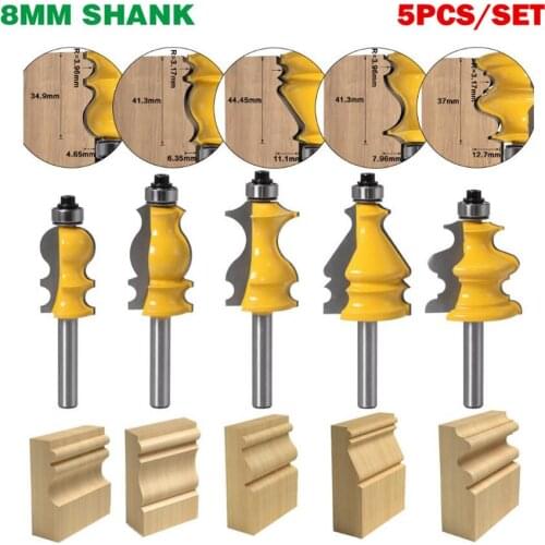 5pcs/set 8mm Shank Casing & Base Molding Wood Router Bit Tungsten Carbide Line knife Cutters For Wood Milling Cutters