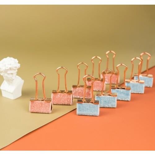 6pcs/lot cute kawaii sequins metal office school velvet binder clip set pink light blue student paper document organizer clip