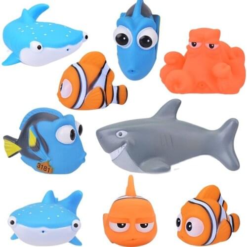 8pcs/lot Bath Toys Fish Toy Baby Bathroom Swimming Children Rubber Classic Educational Hobbies for Girls Kids Play Animals