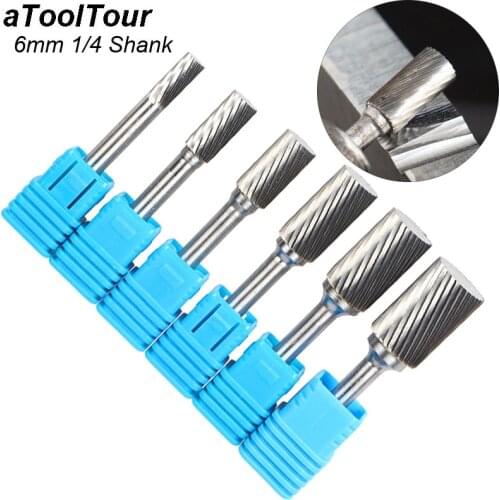 6mm 1/4" Shank Style A Carving Abrasive Tools Single Cut Tungsten Steel Rotary File Carbide Burr Milling Cutter Drill For Metal