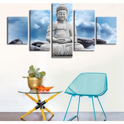 Buddha And Spa Stone In Blue Sky Wall Art Painting Pictures Print On Canvas Buddha Statue Religion Art for Wall Decor Framed