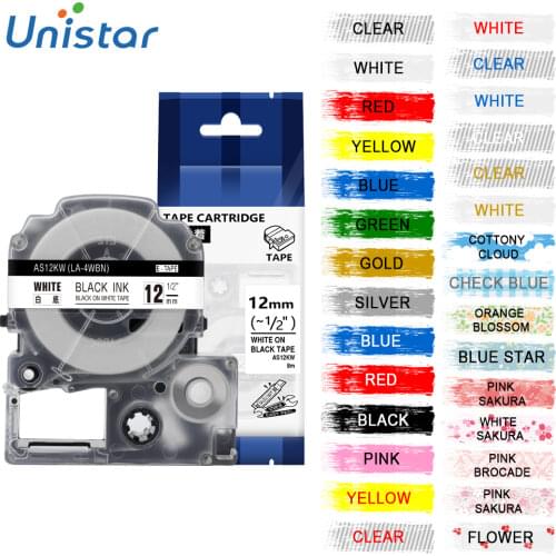 Label Tape SS12KW Replacement for Epson LK-4WBN Cartridges for Epson LabelWorks LW-300 LW-400 LW-500 LW-600P LW-700 Label Maker