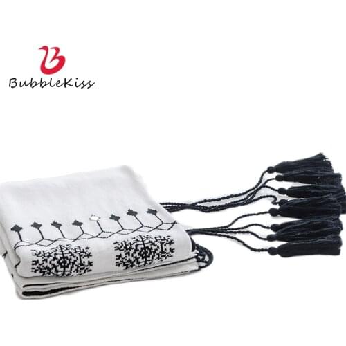 Bubble Kiss Cotton Throw Blanket Black White Geometric Sofa Cover Blankets For Beds Knitted Home Shawl Tassel Nap Shawl Blankets