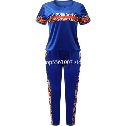 African Spring Summer Women Set Rainbow Striped Leopard Print T-shirt Skinny Pencil Pants Suit Two Piece Set Elegant Tracksuit