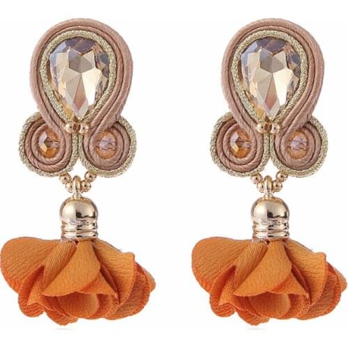 KpacoTa Soutache jewelry Flower Dangle Earrings for women Handmade Braid crystal Hanging earring 2020 trend black pink orange