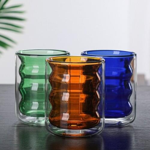 Creative color heat resistant glass double-layer insulated coffee cup hand-blown non-coated green health