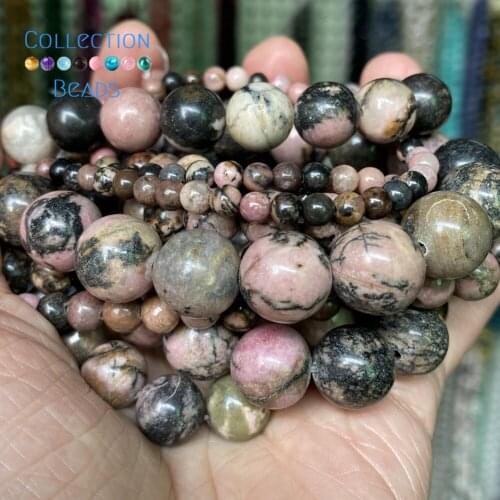 Natural Black Lace Rhodonite Stones Spacer Loose Round Beads For Jewelry Making 4-12 mm Diy Bracelets Accessories 15" Wholesale