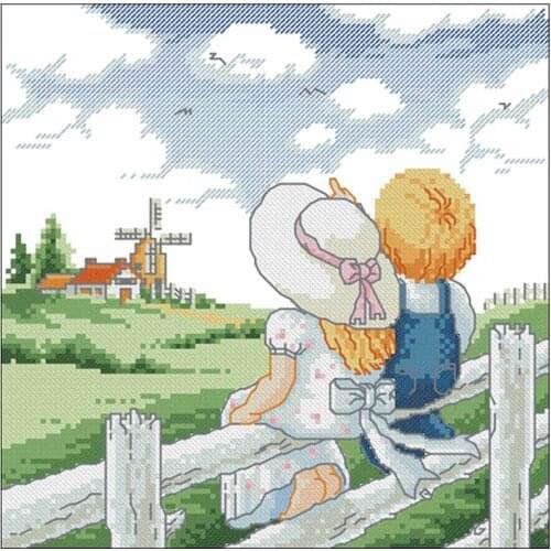 Little couple on the fence patterns Counted Cross Stitch 11CT 14CT 18CT DIY Chinese Cross Stitch Kits Embroidery Needlework Set