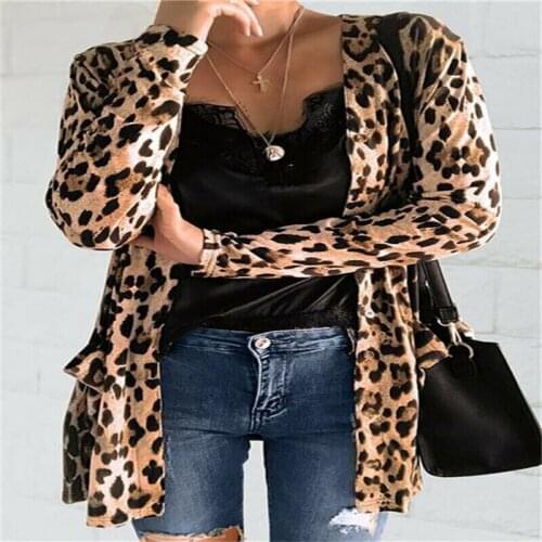 Trendy Women free shipping clothes Leopard Print Cardigan Coat casual long sleeve Cotton Outwear one pieces