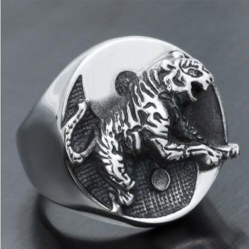 Fashion Rings Tiger Animial Pattern Ring Punk Stainless Steel Rings For Men Accessories Anniversary Party Gift