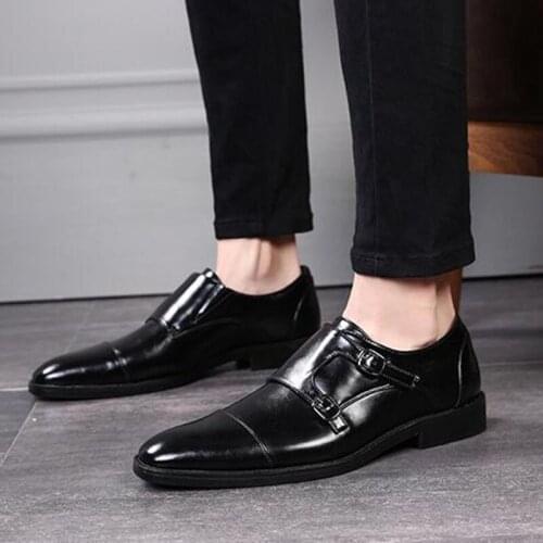 Fashion Black Brown Sapato Masculino Business Oxford Shoes For Men Buckle Strap Mens Dress Shoes Wedding Party Flats Male