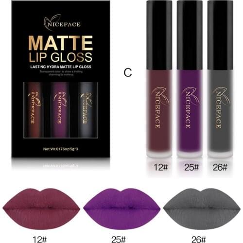 NICEFACE 3PCS Liquid Lipstick Set Long-Lasting Matte Lip Stick Make Up Waterproof Velvet Batom Nude Sexy Lip Gloss Cosmetics Kit
