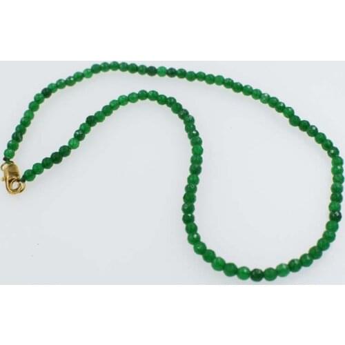 Jade green round faceted necklace 4mm 15.5inch chocker FPPJ wholesale beads nature blue rabinbow