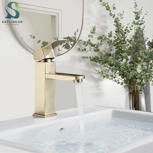 Nekjcag Luxury Brushed Gold Basin Faucet Single Lever Bathroom Wash Faucet Hot Cold Water Mixer Taps Deck Mount