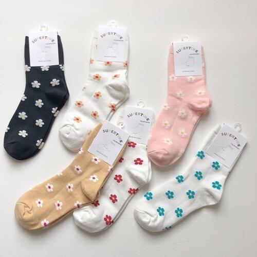 Flowers Socks Cotton Women Harajuku Cute Japanese Casual Female Kawaii Girl Mid Tube Socks Vintage Floral Fashion Crew Sock Sox