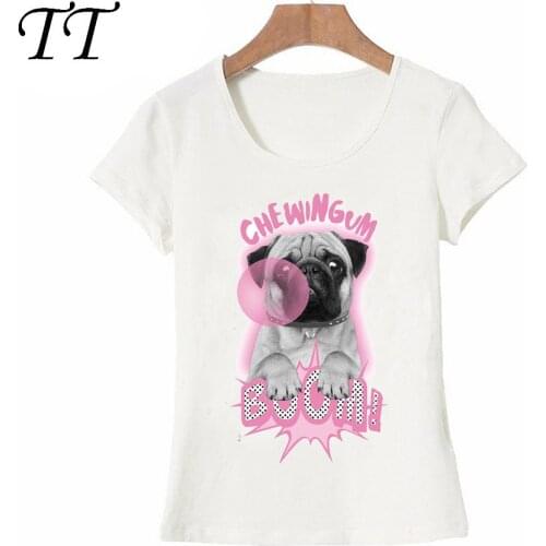 New Harajuku Pug love chewin gum pink print T-Shirt 2021 cute women T Shirt cute dog design Tops Pretty girl t-shirt Tees