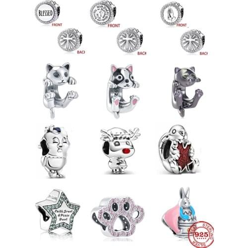 NEW European Heart Cat Cross Blessed Star Dog Paw DIY fine beads Fit Original Pandora Charms silver 925 Bracelet Jewelry F051