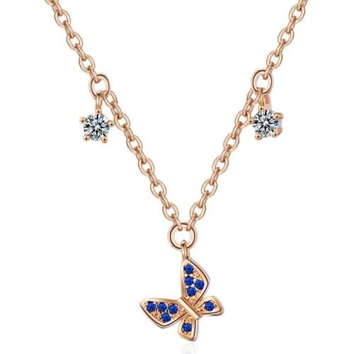 TJP Top Quality Crystal Butterfly Women Pendants Necklace Accessories Fashion Girl Gold Choker Necklace For Lady Party Jewelry