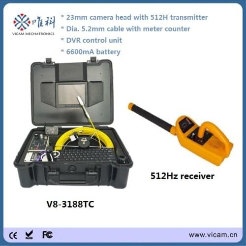 512Hz receiver, 512Hz transmitter meter counter 20m cable waterproof sewer drain pipe inspection camera V8-3188TC