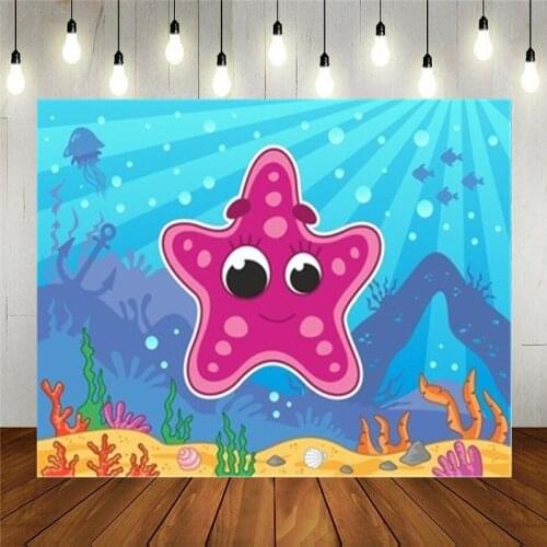 Photo Studio Props Vinyl Photography Backdrop For Kids Birthday Party Underwater World Cute Cartoon Sea Star On Sea Background